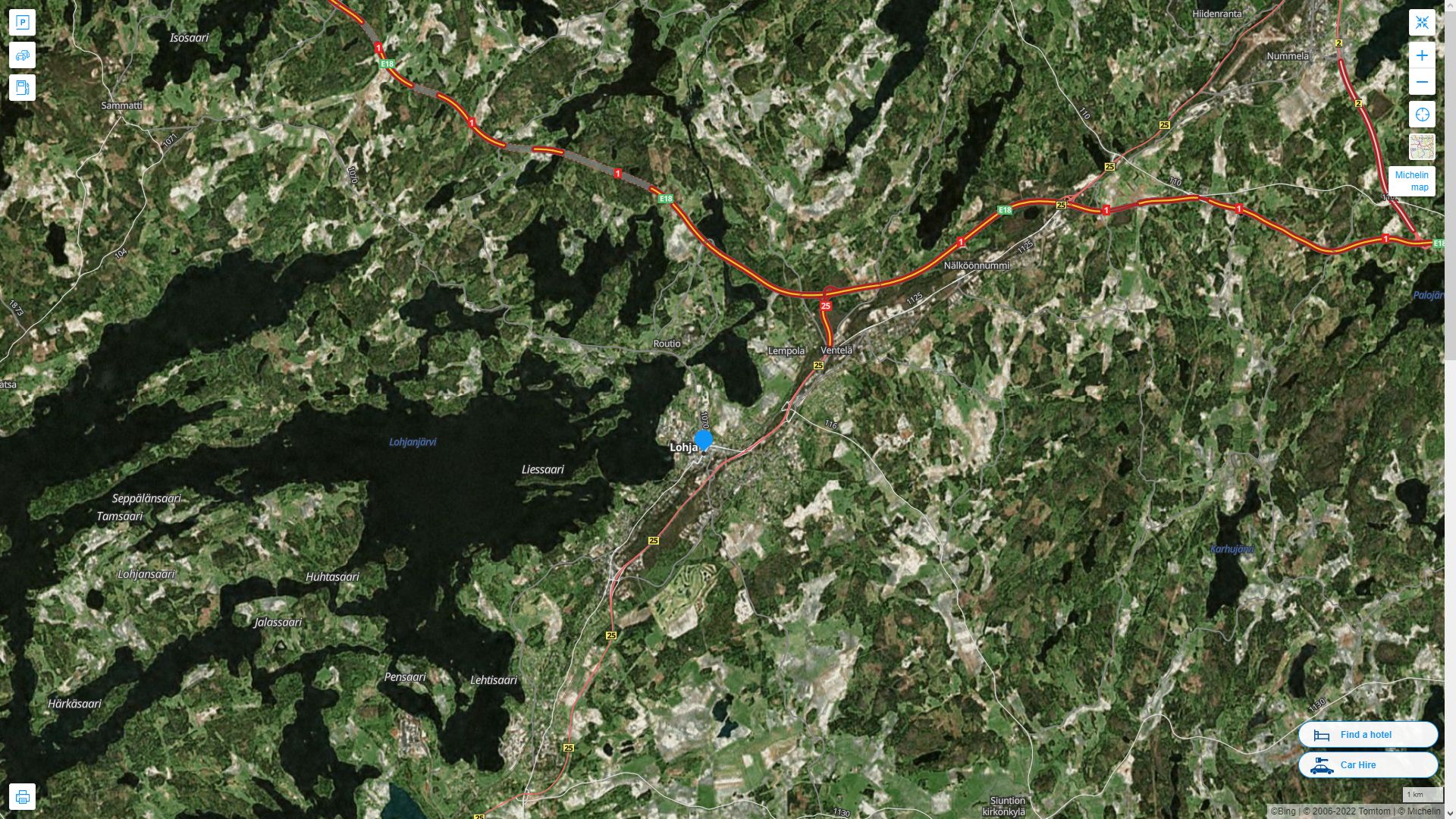 Lohja Highway and Road Map with Satellite View